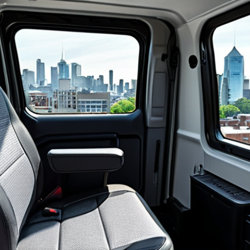 Home 4 **
Prompt: Interior of a Ford Transit van, customized as a mobile office. Features include a desk, comfortable chair, power source, and internet setup. The scene emphasizes productivity and working on the go, perhaps with a city skyline visible through the open back doors.
**